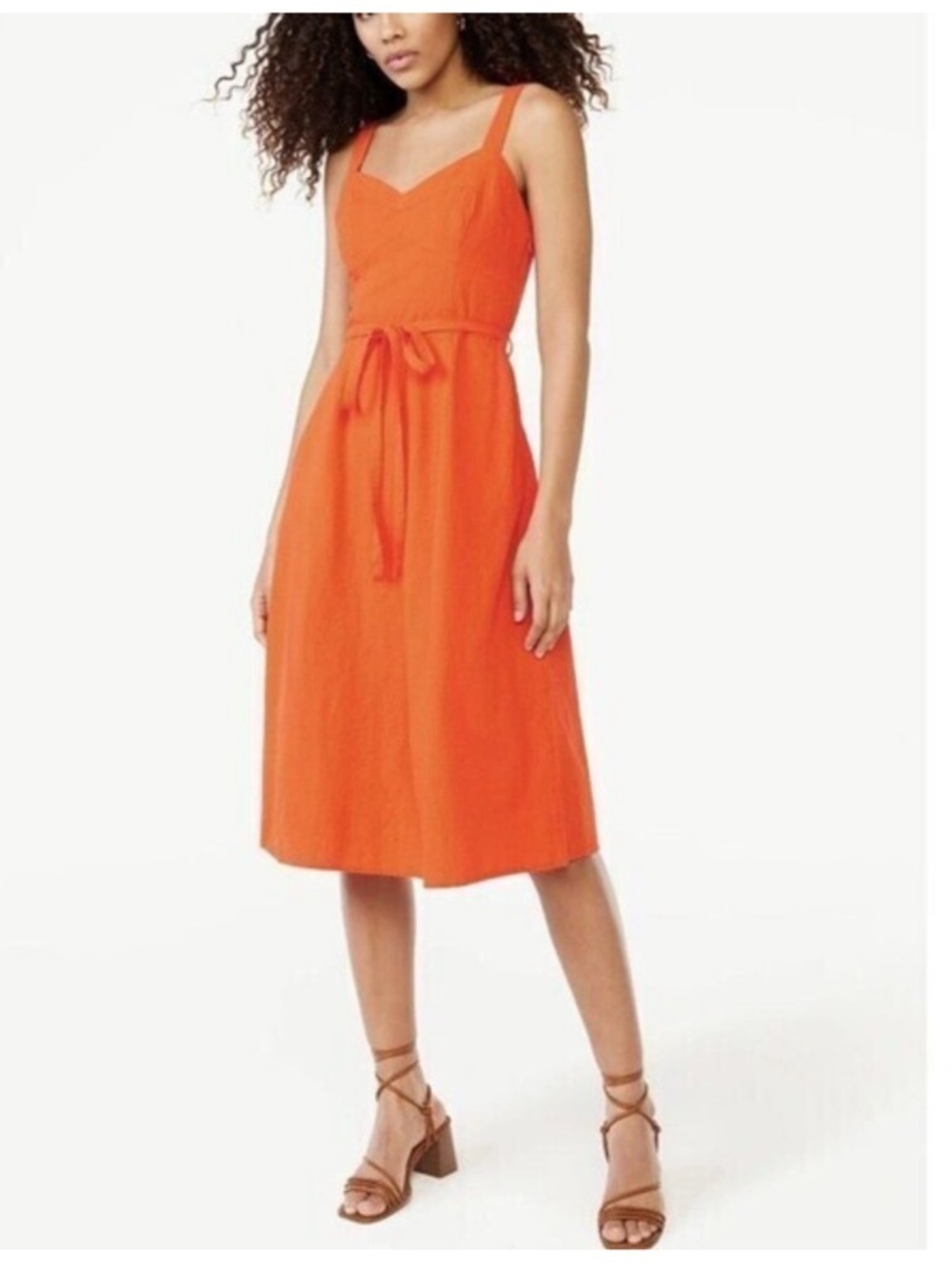 FREE ASSEMBLY ORANGE Sleeveless Orange Midi Dress NO WAIST STRAP